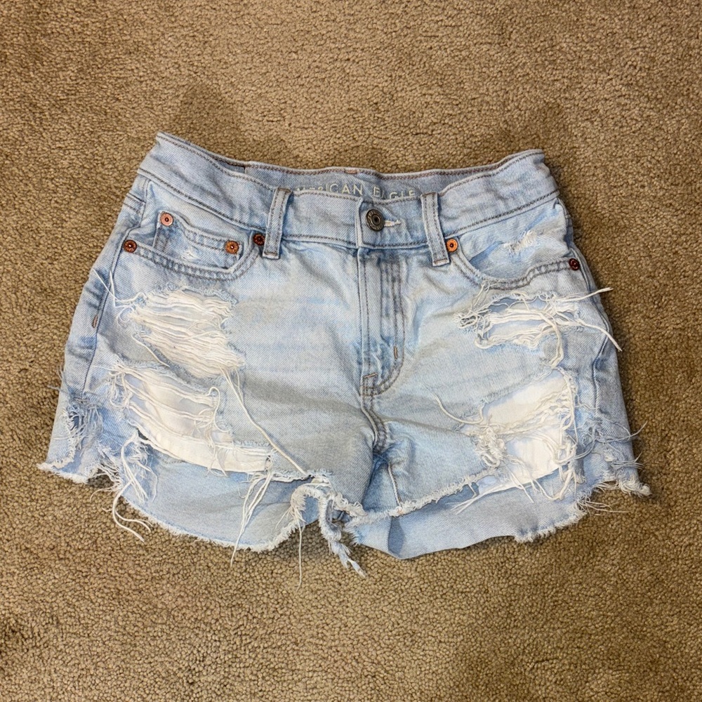 American Eagle Outfitters Light Blue Distressed Jean Shorts